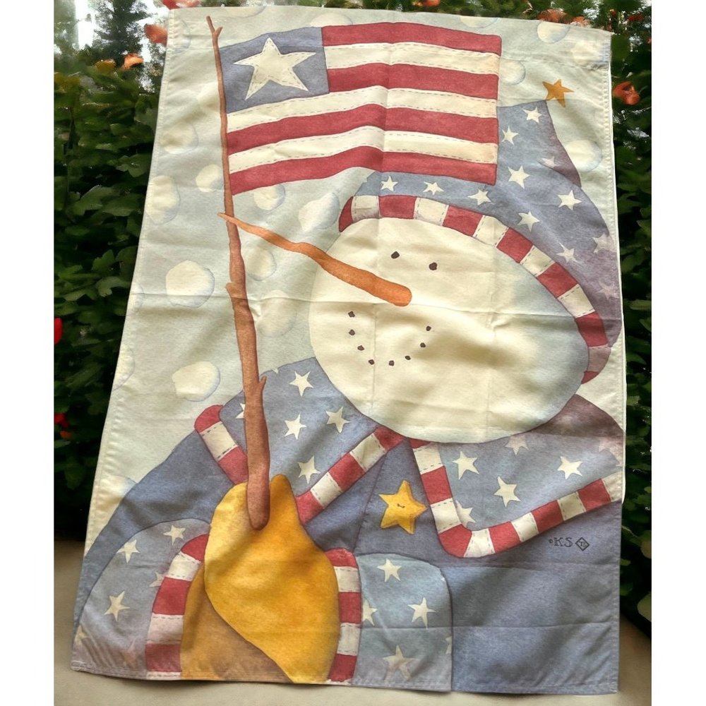 Patriotic Snowman Garden House Flag Christmas USA Toland Stars and Stripes